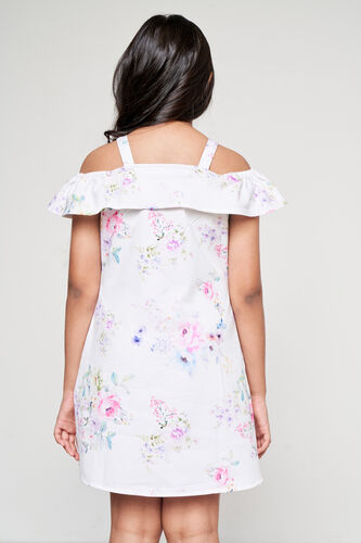 White Floral Straight Dress, White, image 4
